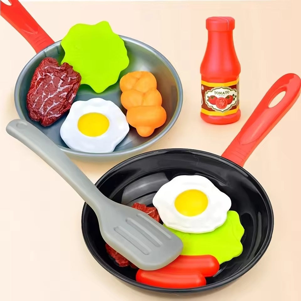 Kitchen Food Toys with Realistics 8PCS Kitchenware, Simulating Cooking Food, Safe for Ages 3+