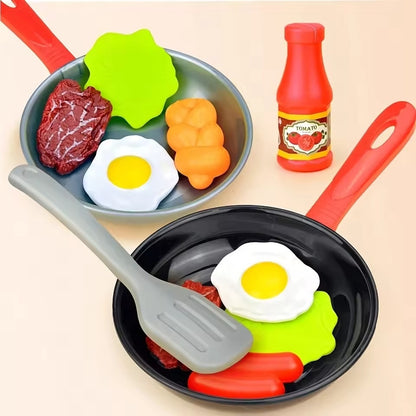 Kitchen Food Toys with Realistics 8PCS Kitchenware, Simulating Cooking Food, Safe for Ages 3+