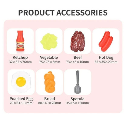 Kitchen Food Toys with Realistics 8PCS Kitchenware, Simulating Cooking Food, Safe for Ages 3+