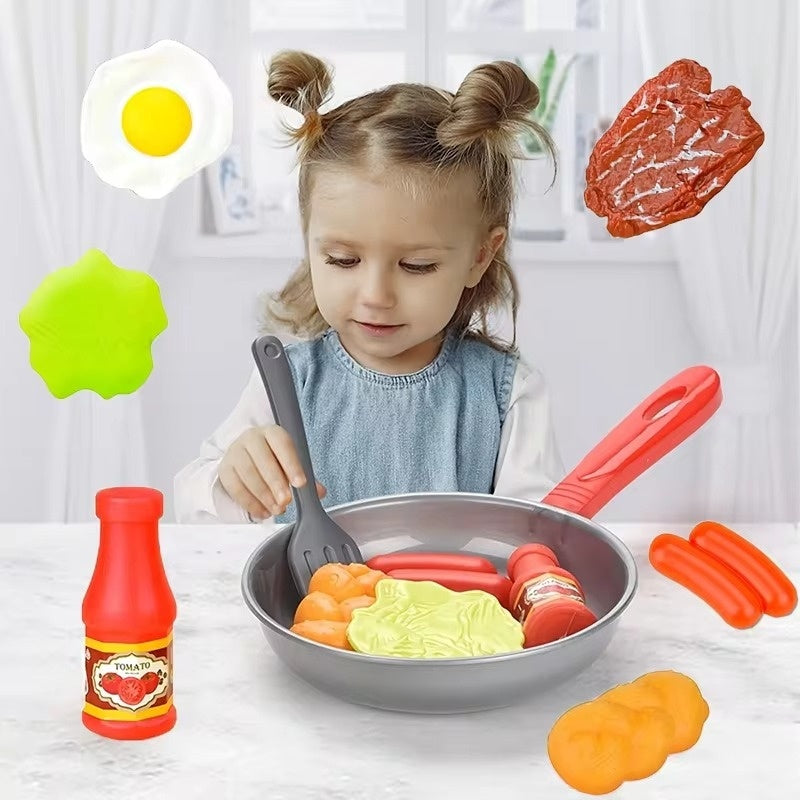 Kitchen Food Toys with Realistics 8PCS Kitchenware, Simulating Cooking Food, Safe for Ages 3+