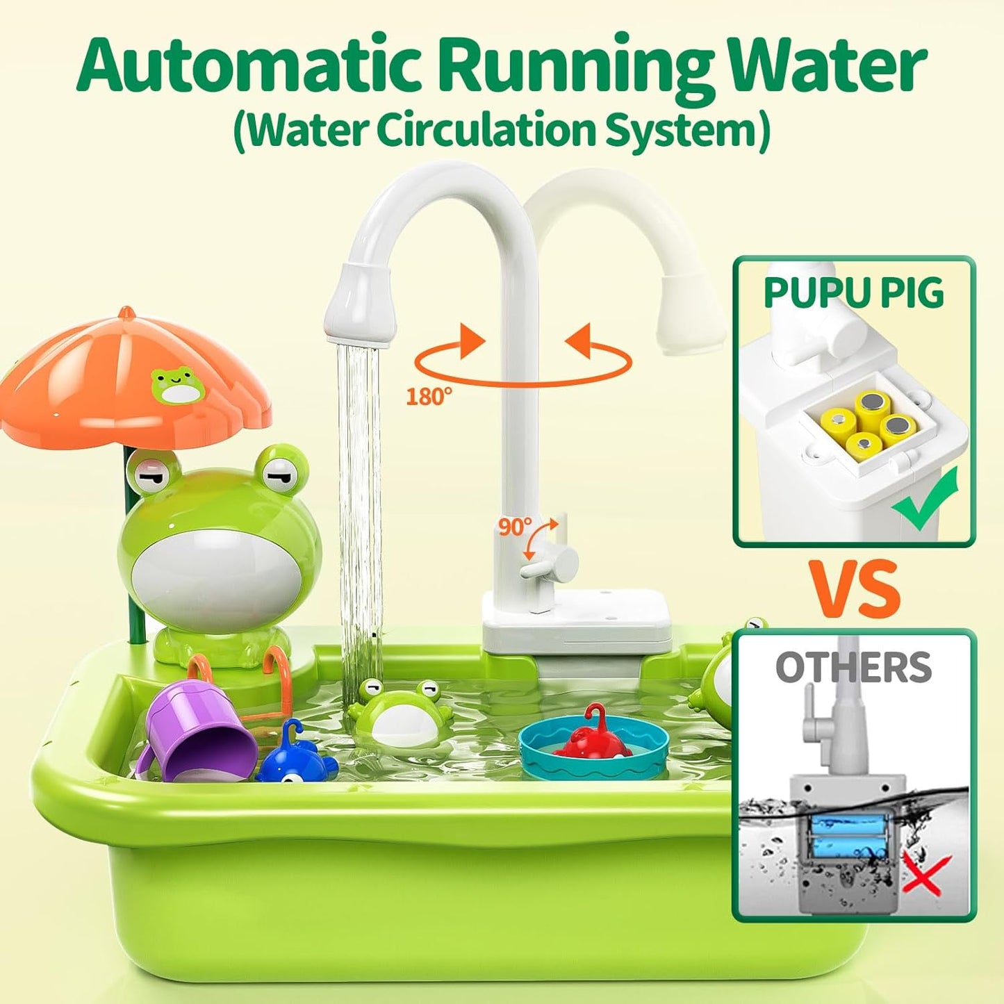 Kitchen Sink Toy with Running Water, Play Kitchen Accessories, Fishing Game, Safe for Age 3+