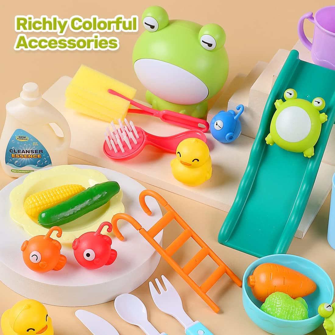 Kitchen Sink Toy with Running Water, Play Kitchen Accessories, Fishing Game, Safe for Age 3+