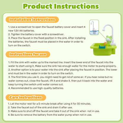 Kitchen Sink Toy with Running Water, Play Kitchen Accessories, Fishing Game, Safe for Age 3+