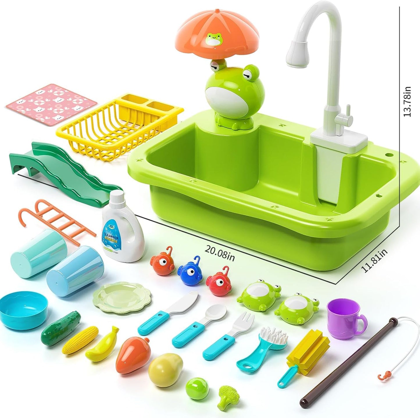 Kitchen Sink Toy with Running Water, Play Kitchen Accessories, Fishing Game, Safe for Age 3+