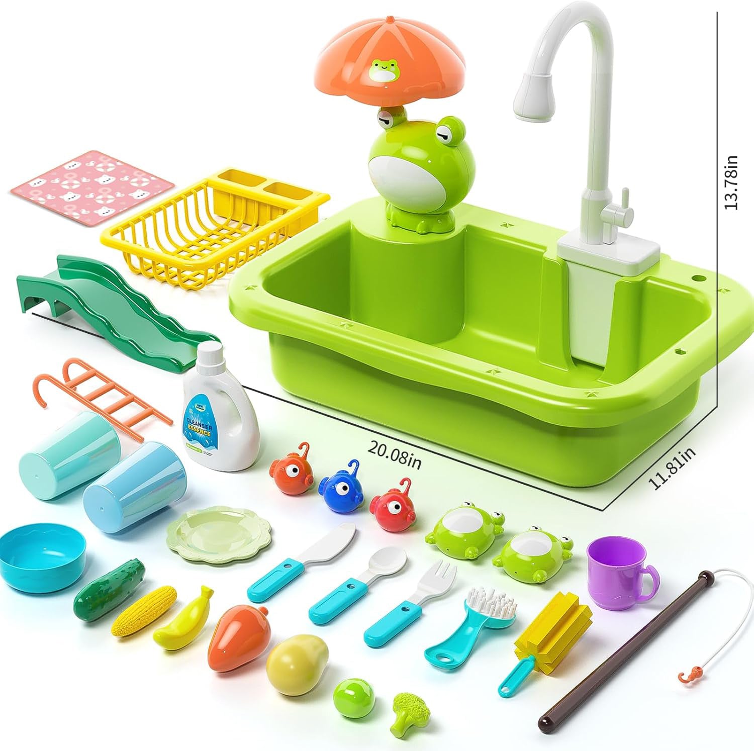 Kitchen Sink Toy with Running Water, Play Kitchen Accessories, Fishing Game, Safe for Age 3+