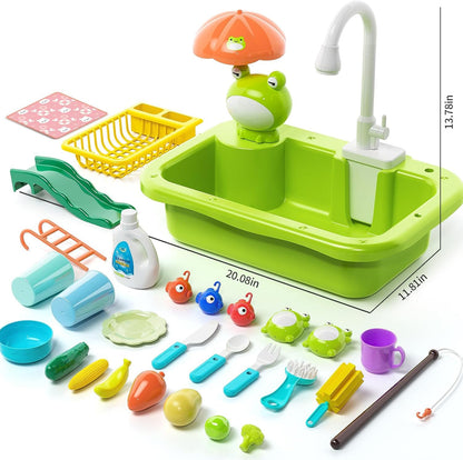 Kitchen Sink Toy with Running Water, Play Kitchen Accessories, Fishing Game, Safe for Age 3+
