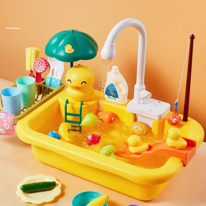 Kitchen Sink Toy with Running Water, Play Kitchen Accessories, Fishing Game, Safe for Age 3+