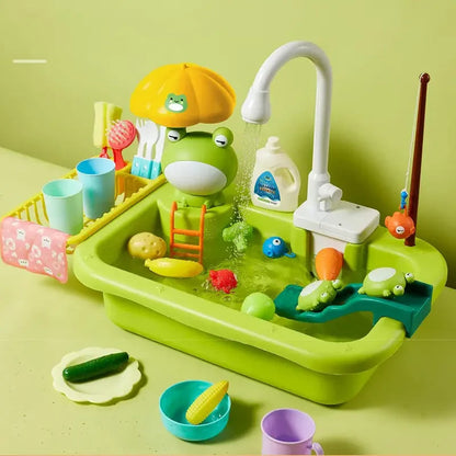Kitchen Sink Toy with Running Water, Play Kitchen Accessories, Fishing Game, Safe for Age 3+