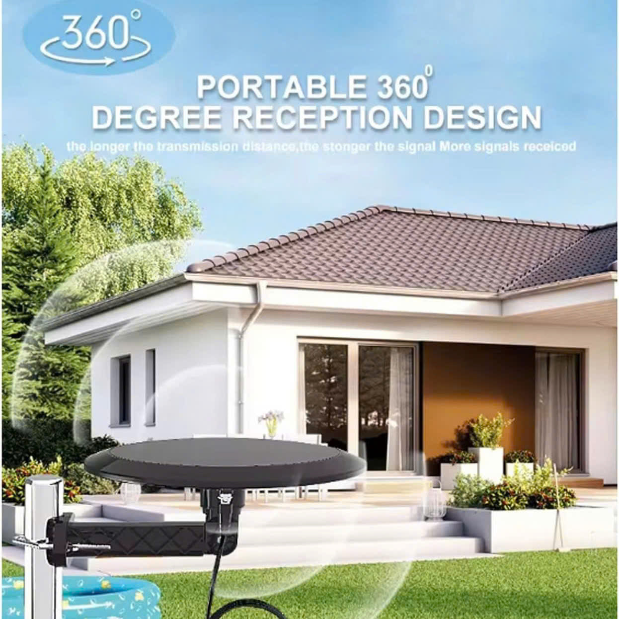 Long-Range Outdoor HDTV Antenna for Ultra-Clear Signal Reception with 4K HD, 360° Reception, Safe Material and Easy Setup