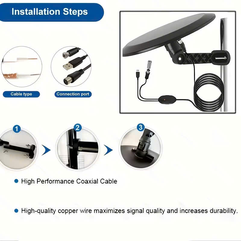 Long-Range Outdoor HDTV Antenna for Ultra-Clear Signal Reception with 4K HD, 360° Reception, Safe Material and Easy Setup