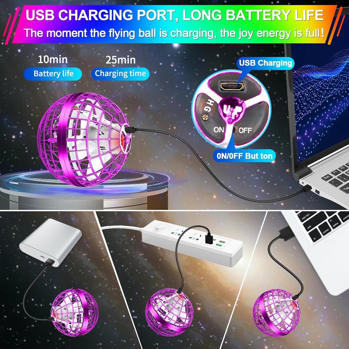 Magic Flying Orb Ball with LED Light, Boomerang Return and USB Rechargeable, Safe for Ages 6+