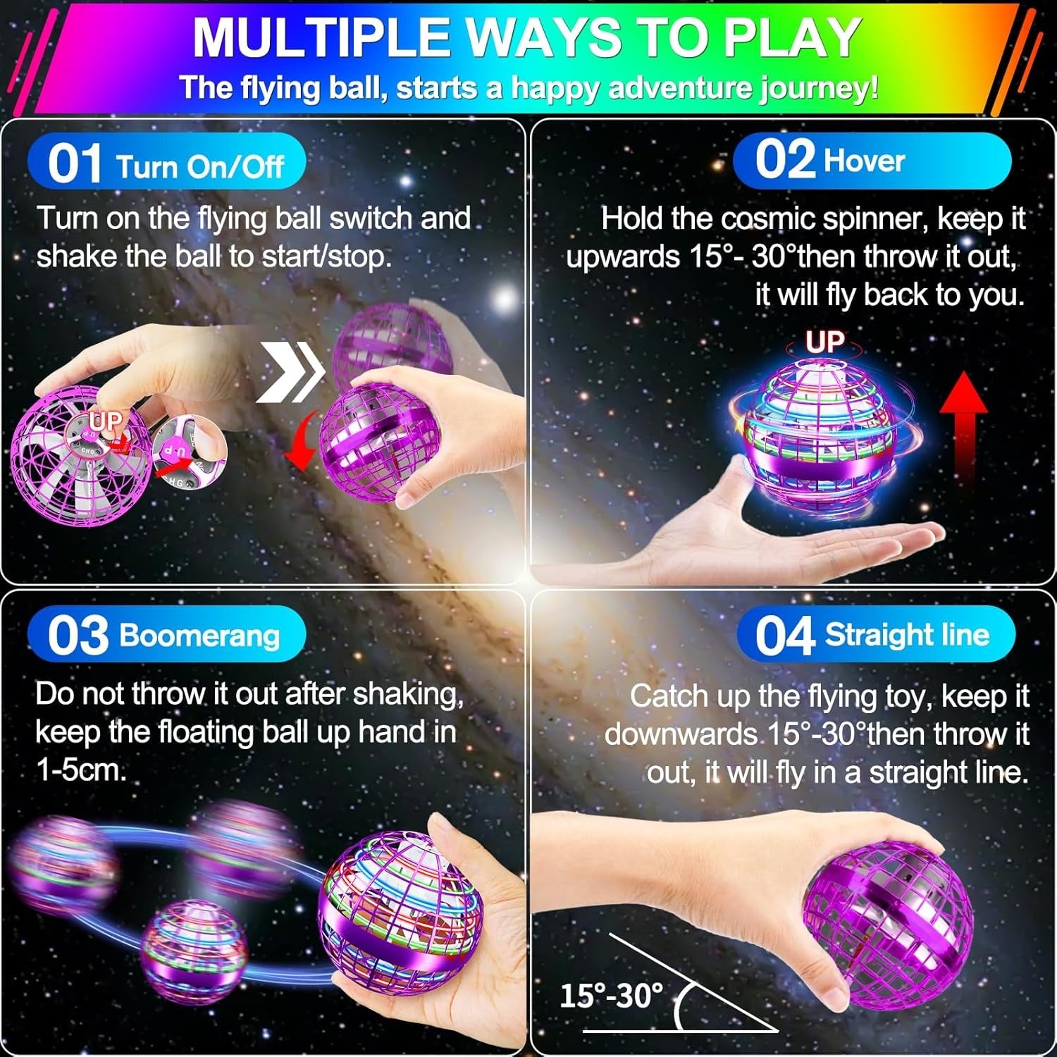 Magic Flying Orb Ball with LED Light, Boomerang Return and USB Rechargeable, Safe for Ages 6+