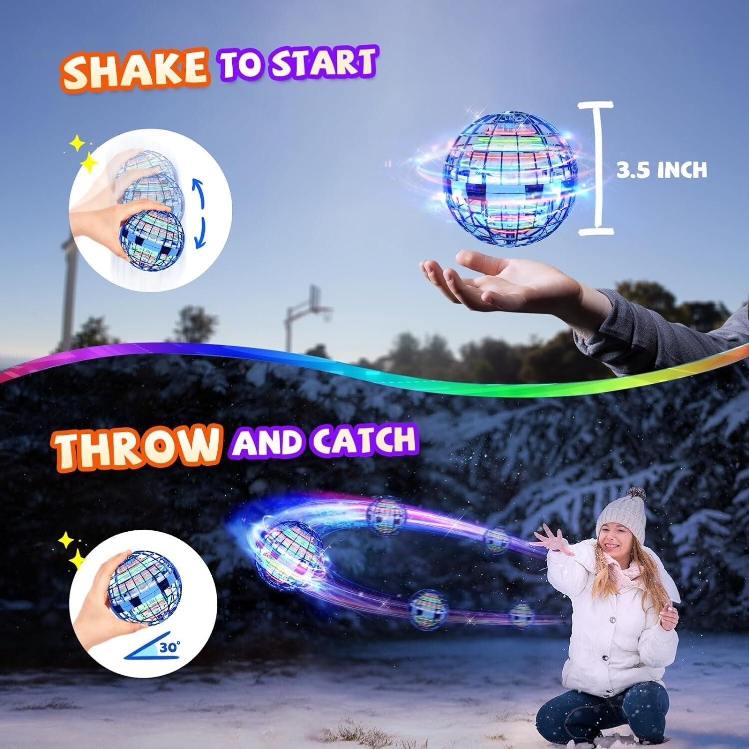 Magic Flying Orb Ball with LED Light, Boomerang Return and USB Rechargeable, Safe for Ages 6+