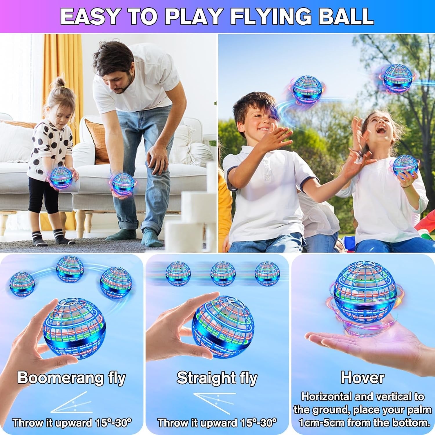 Magic Flying Orb Ball with LED Light, Boomerang Return and USB Rechargeable, Safe for Ages 6+