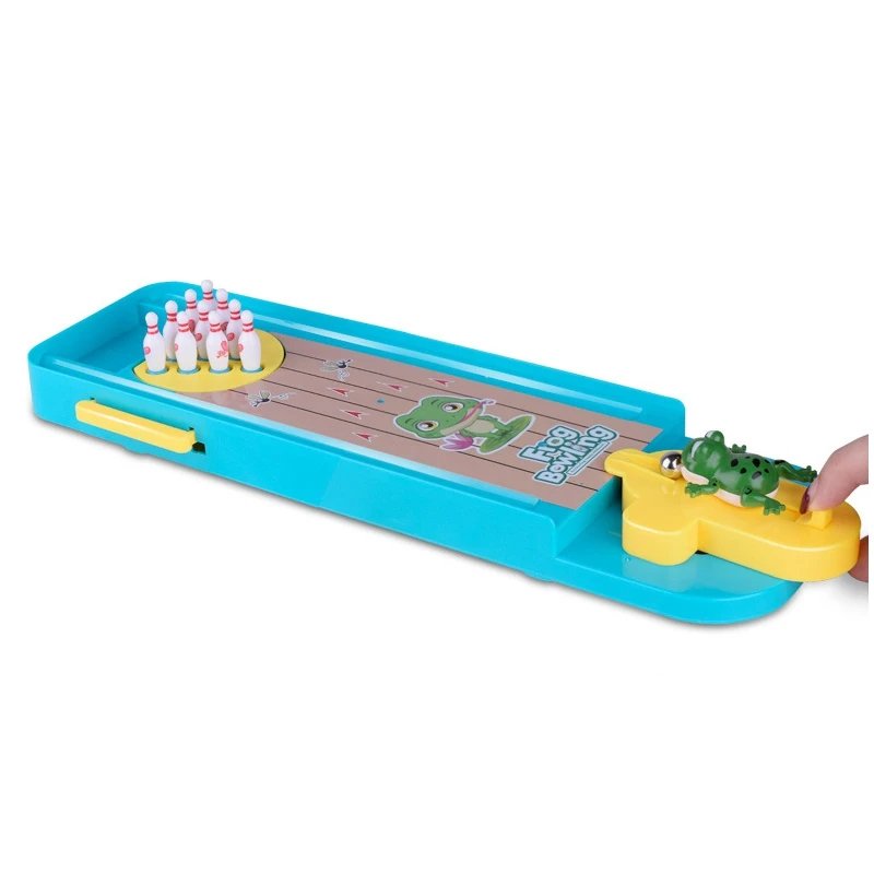 Mini Desktop Bowling with Cute frog launcher, Manual reset handle, Colorful design, Safe for Ages 6+