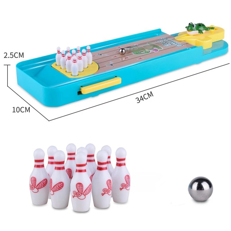 Mini Desktop Bowling with Cute frog launcher, Manual reset handle, Colorful design, Safe for Ages 6+
