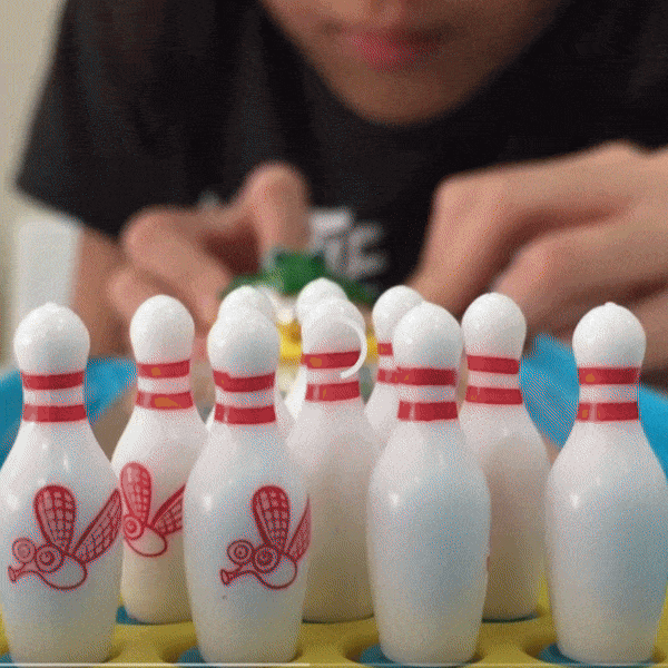 Mini Desktop Bowling with Cute frog launcher, Manual reset handle, Colorful design, Safe for Ages 6+