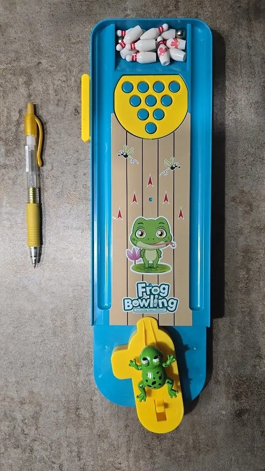 Mini Desktop Bowling with Cute frog launcher, Manual reset handle, Colorful design, Safe for Ages 6+