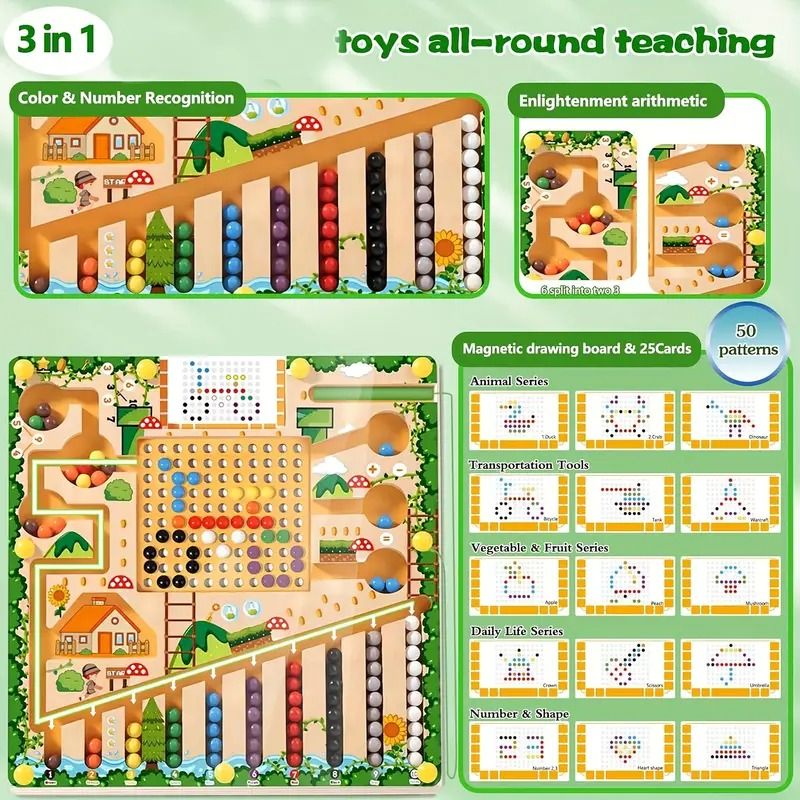 Montessori Magnetic Maze Toy, Develops Counting, Logic & Motor Skills, Safe for Kids Aged 3+