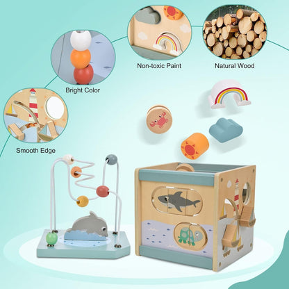 Montessori Wooden Activity Cube Toy – Multi-Educational Tool, Non-Toxic Wooden Material, Safe for Ages 3+