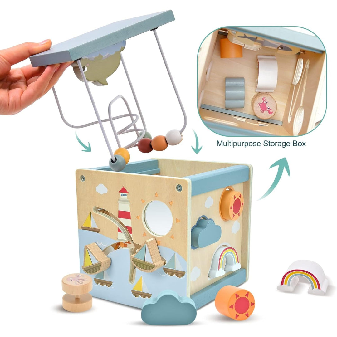 Montessori Wooden Activity Cube Toy – Multi-Educational Tool, Non-Toxic Wooden Material, Safe for Ages 3+