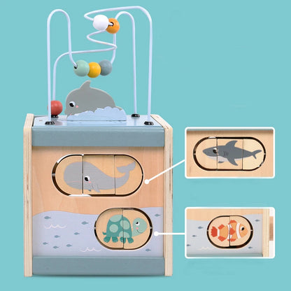 Montessori Wooden Activity Cube Toy – Multi-Educational Tool, Non-Toxic Wooden Material, Safe for Ages 3+