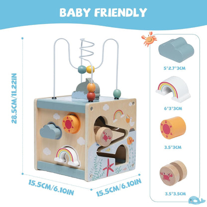 Montessori Wooden Activity Cube Toy – Multi-Educational Tool, Non-Toxic Wooden Material, Safe for Ages 3+