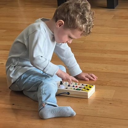 Montessori Wooden Busy Board with Multi Switch Activities and LED Lights Safe for Ages 1+