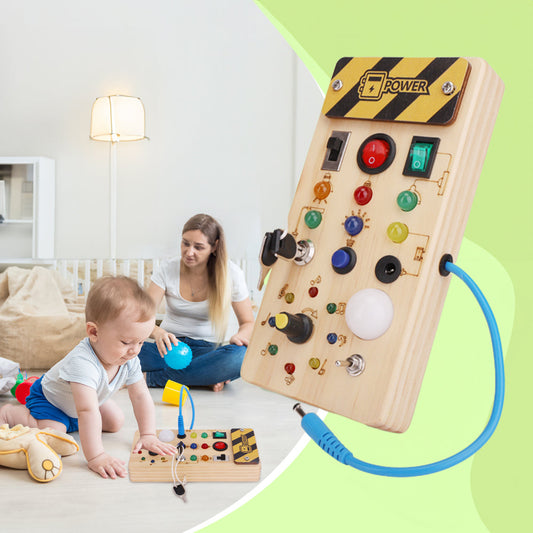 Montessori Wooden Busy Board with Multi Switch Activities and LED Lights Safe for Ages 1+