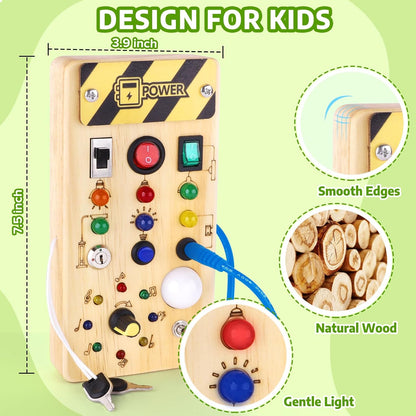Montessori Wooden Busy Board with Multi Switch Activities and LED Lights Safe for Ages 1+