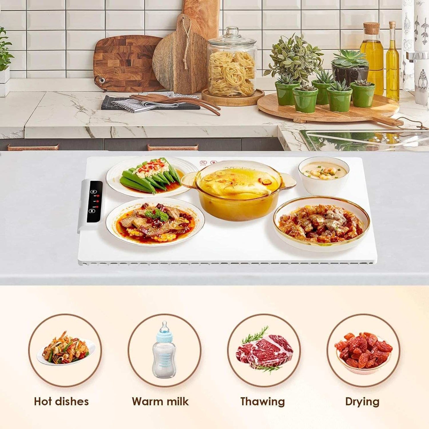 Multi-Functional Electric Beverage & Dish Warming Tray– 220V Foldable, Non-Slip Heating Pad for Hot Meals & Drinks