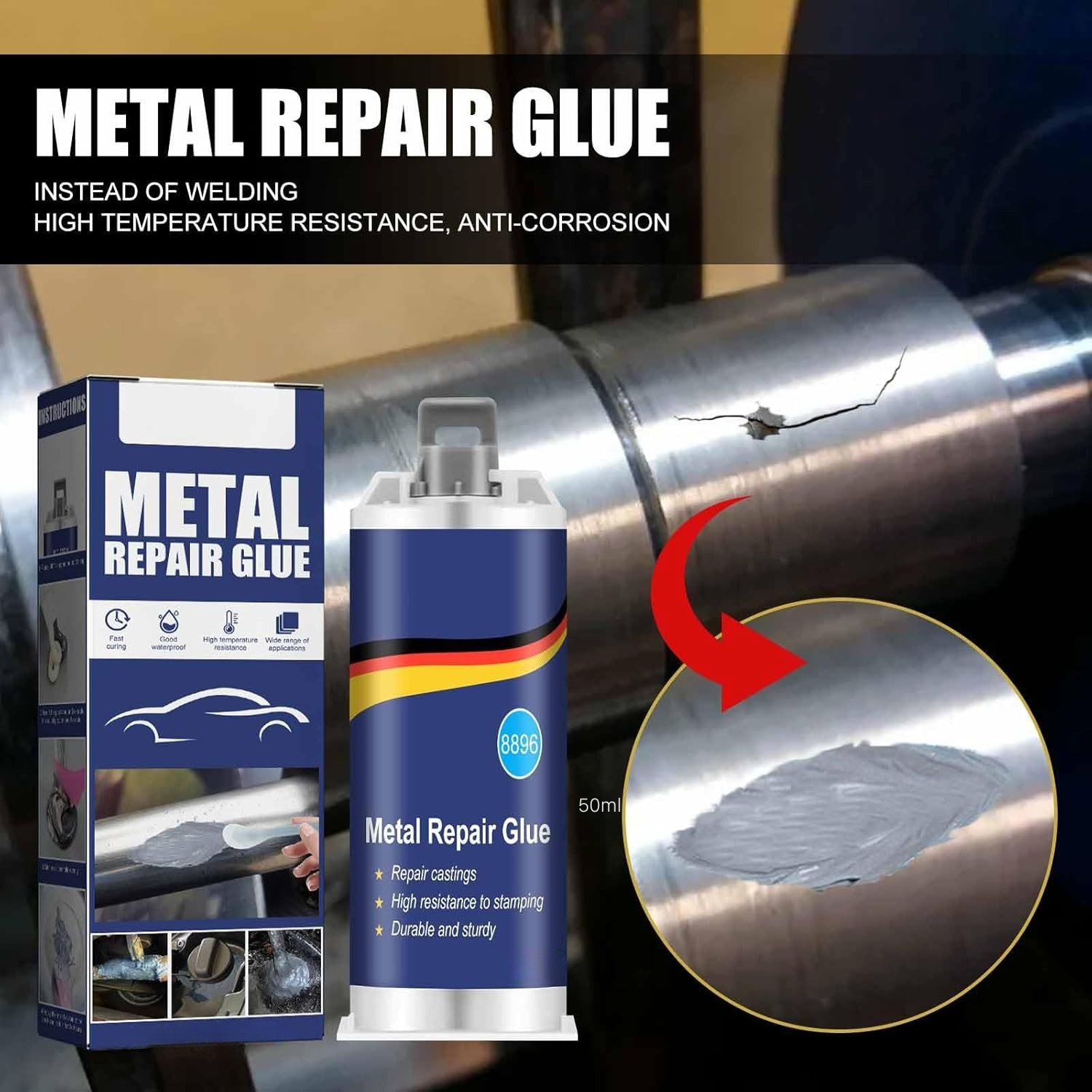 Multi-Purpose Super Glue - For Metal Repair, Leak Sealing, High Temperature & Waterproof Bonding
