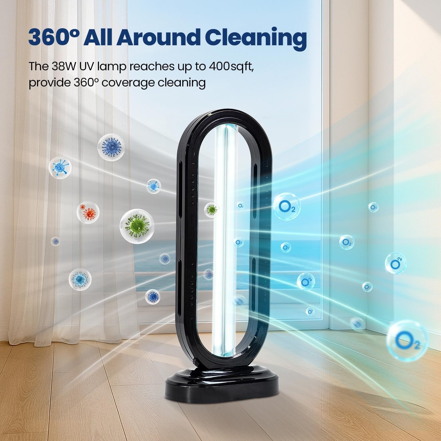 Multi-Surface UV Disinfection Lamp with Ozone & Ozone-Free Modes, Air Purification Function and Remote Control