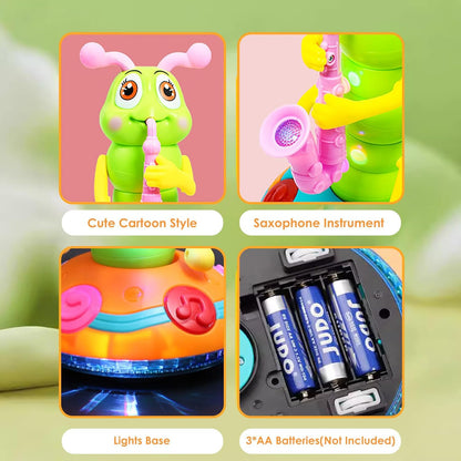 Musical Dancing Saxophone Caterpillar Toy with LED Lights and 2 Play Modes, Safe for Ages 2+