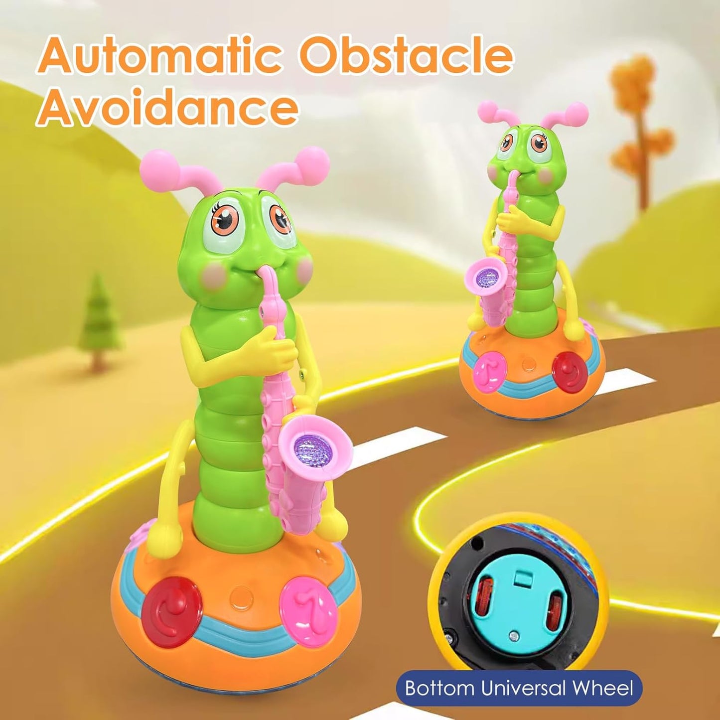 Musical Dancing Saxophone Caterpillar Toy with LED Lights and 2 Play Modes, Safe for Ages 2+