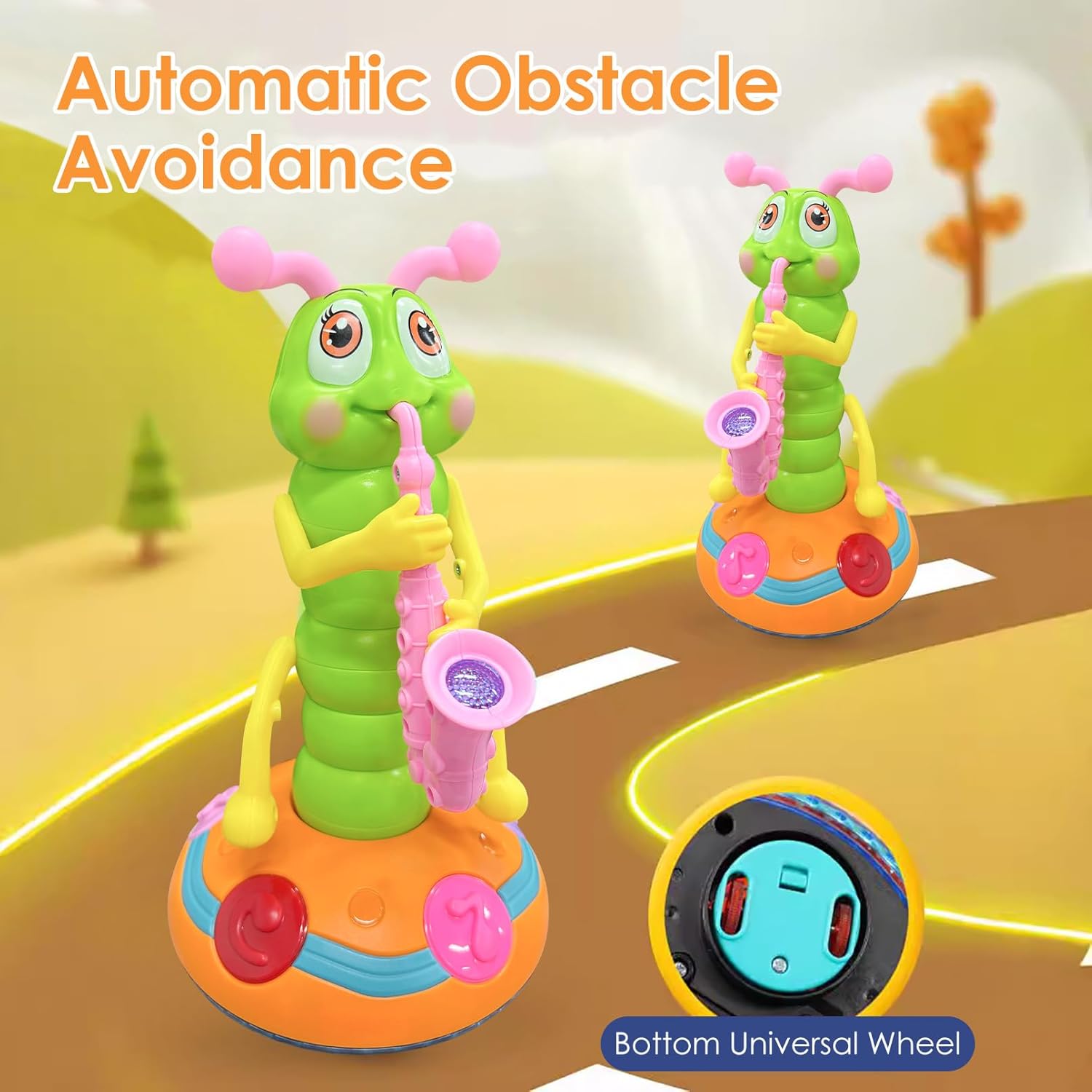 Musical Dancing Saxophone Caterpillar Toy with LED Lights and 2 Play Modes, Safe for Ages 2+