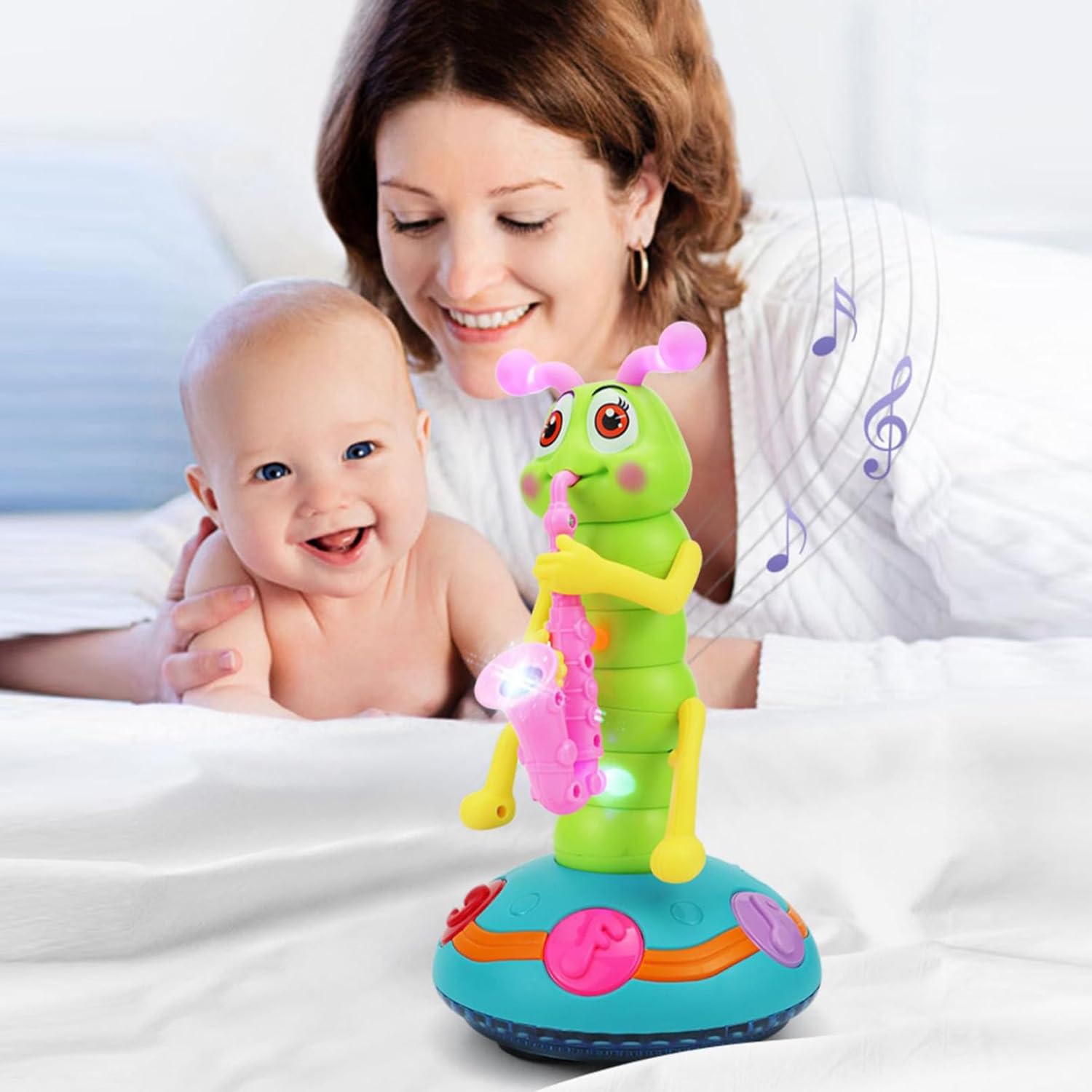 Musical Dancing Saxophone Caterpillar Toy with LED Lights and 2 Play Modes, Safe for Ages 2+