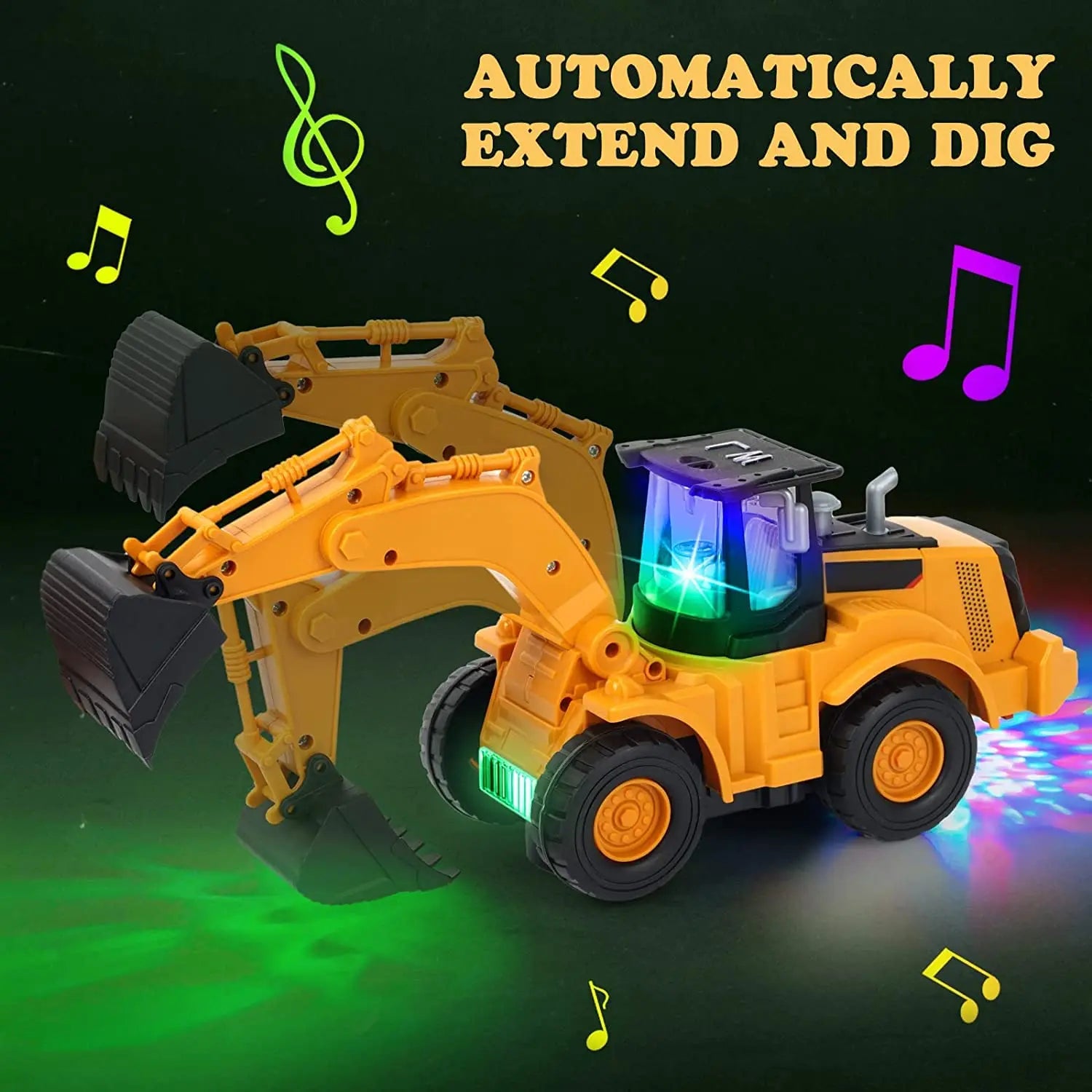 Musical Excavator with Lights & Motion, Automatic Driving, Bump and Go Function, Safe for Ages 2+
