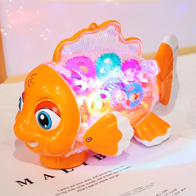 Musical Fish Toy, Flashing Lights, Moving Wheels, Rotating Gears, Realistic Action, Safe for Ages 2+
