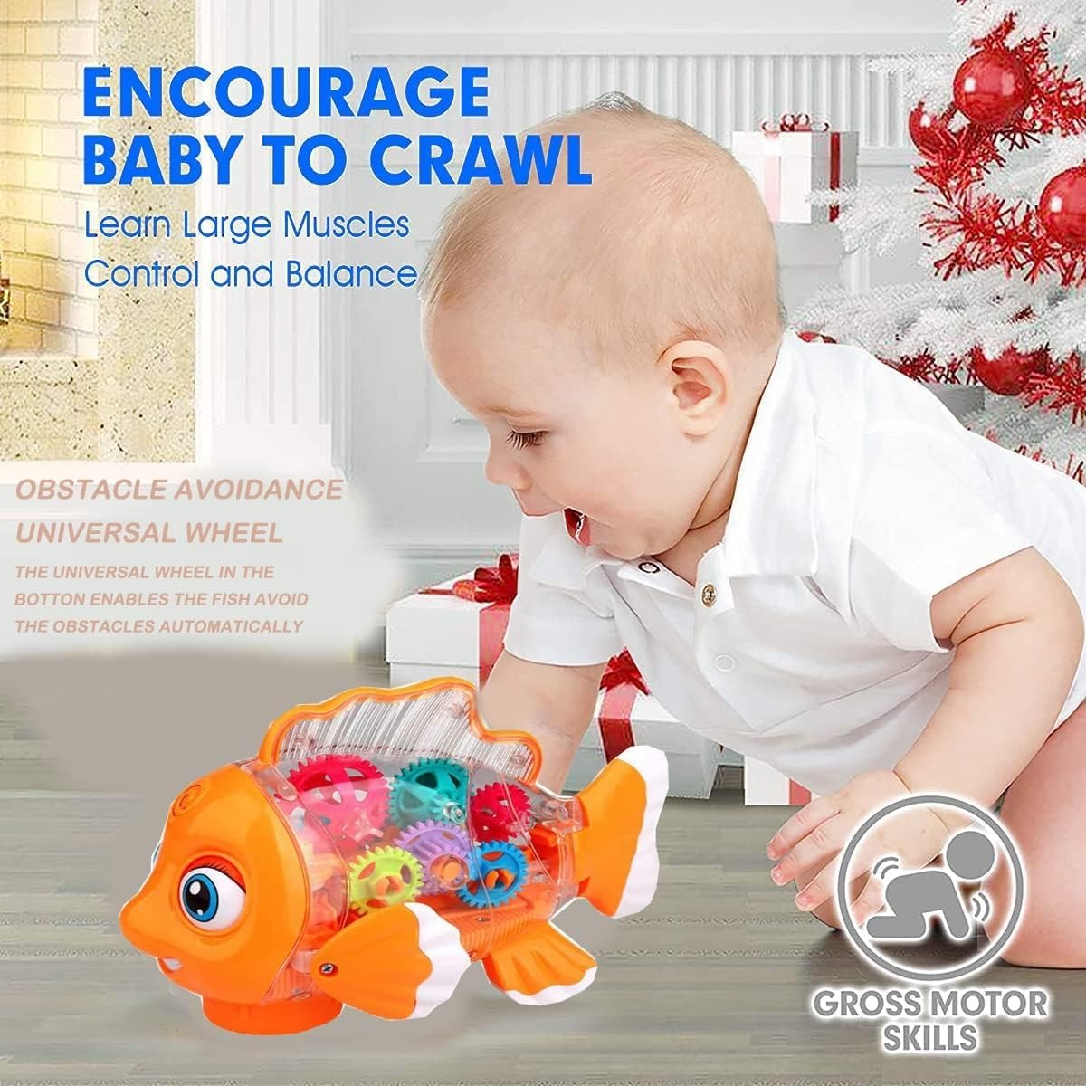 Musical Fish Toy, Flashing Lights, Moving Wheels, Rotating Gears, Realistic Action, Safe for Ages 2+
