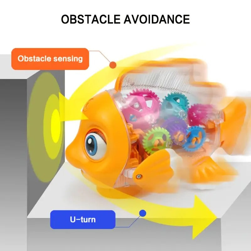 Musical Fish Toy, Flashing Lights, Moving Wheels, Rotating Gears, Realistic Action, Safe for Ages 2+