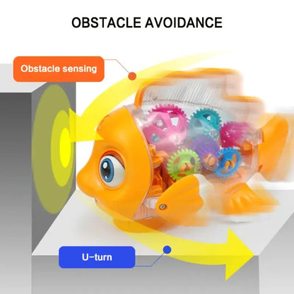 Musical Fish Toy, Flashing Lights, Moving Wheels, Rotating Gears, Realistic Action, Safe for Ages 2+