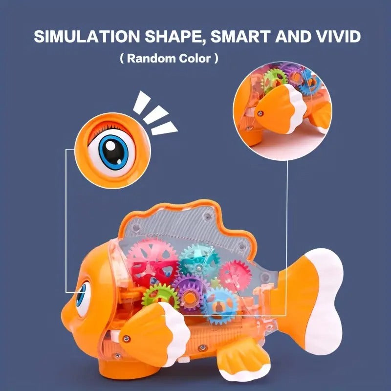 Musical Fish Toy, Flashing Lights, Moving Wheels, Rotating Gears, Realistic Action, Safe for Ages 2+