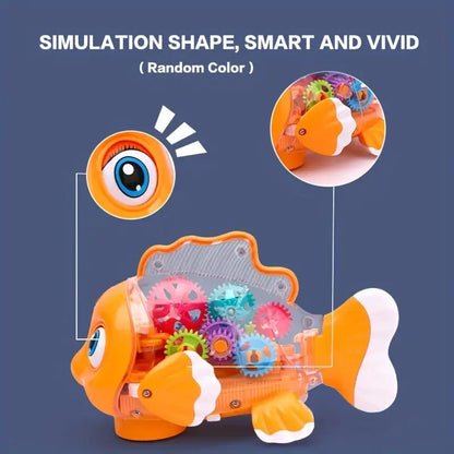 Musical Fish Toy, Flashing Lights, Moving Wheels, Rotating Gears, Realistic Action, Safe for Ages 2+