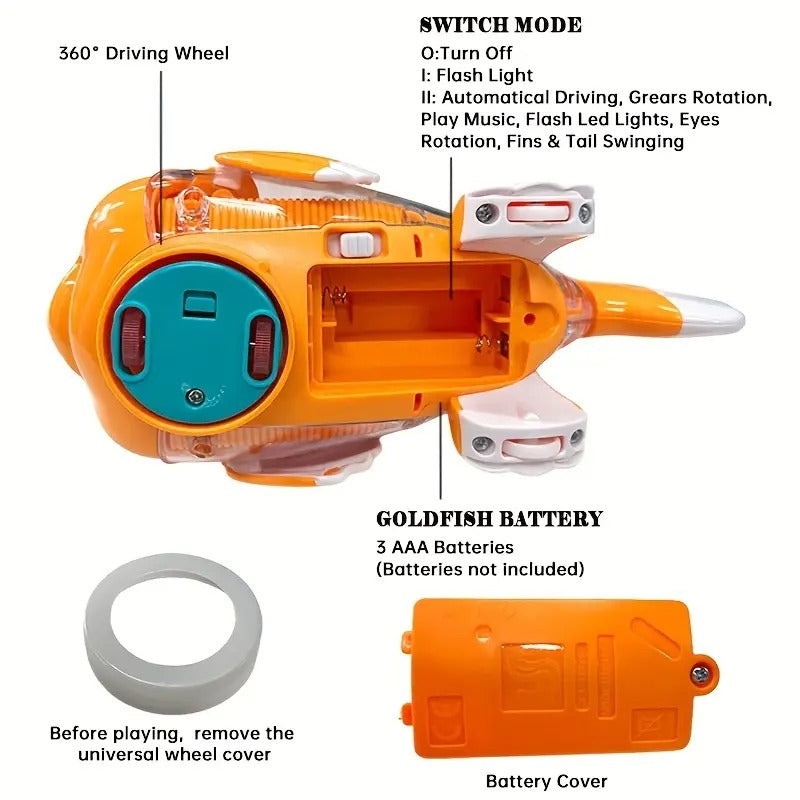 Musical Fish Toy, Flashing Lights, Moving Wheels, Rotating Gears, Realistic Action, Safe for Ages 2+