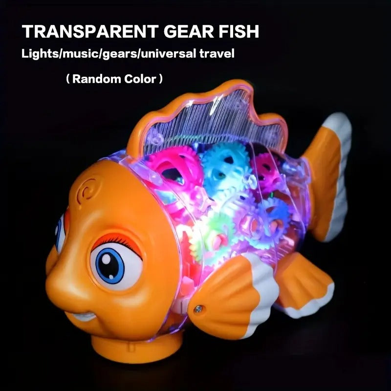 Musical Fish Toy, Flashing Lights, Moving Wheels, Rotating Gears, Realistic Action, Safe for Ages 2+