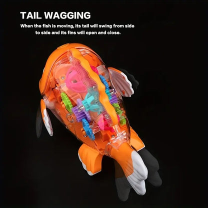 Musical Fish Toy, Flashing Lights, Moving Wheels, Rotating Gears, Realistic Action, Safe for Ages 2+