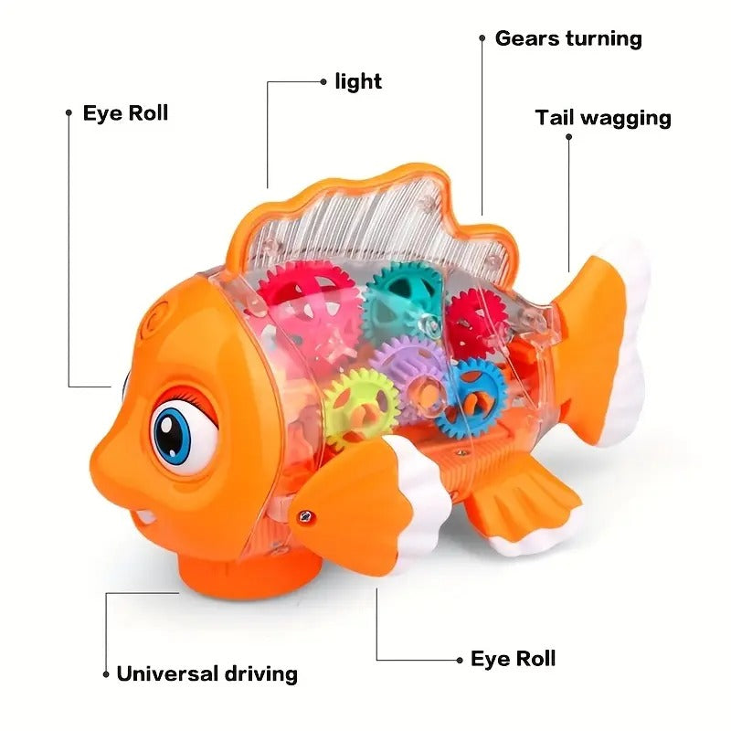 Musical Fish Toy, Flashing Lights, Moving Wheels, Rotating Gears, Realistic Action, Safe for Ages 2+