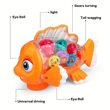 Musical Fish Toy, Flashing Lights, Moving Wheels, Rotating Gears, Realistic Action, Safe for Ages 2+