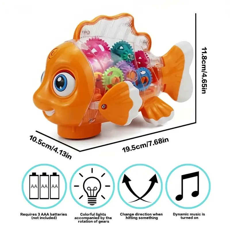 Musical Fish Toy, Flashing Lights, Moving Wheels, Rotating Gears, Realistic Action, Safe for Ages 2+